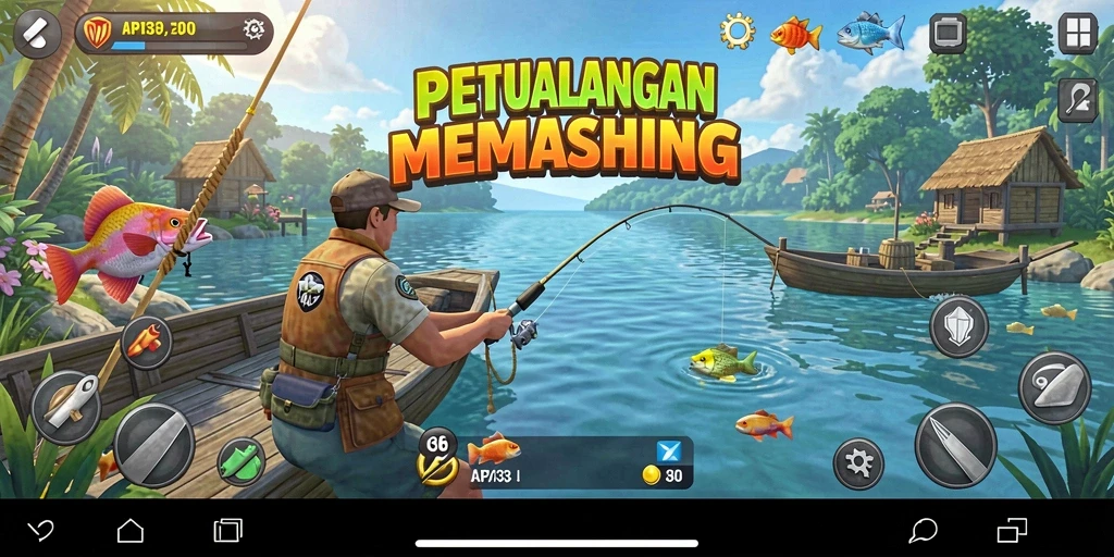 Screenshot gameplay API33 menunjukkan momen memancing yang mendebarkan.