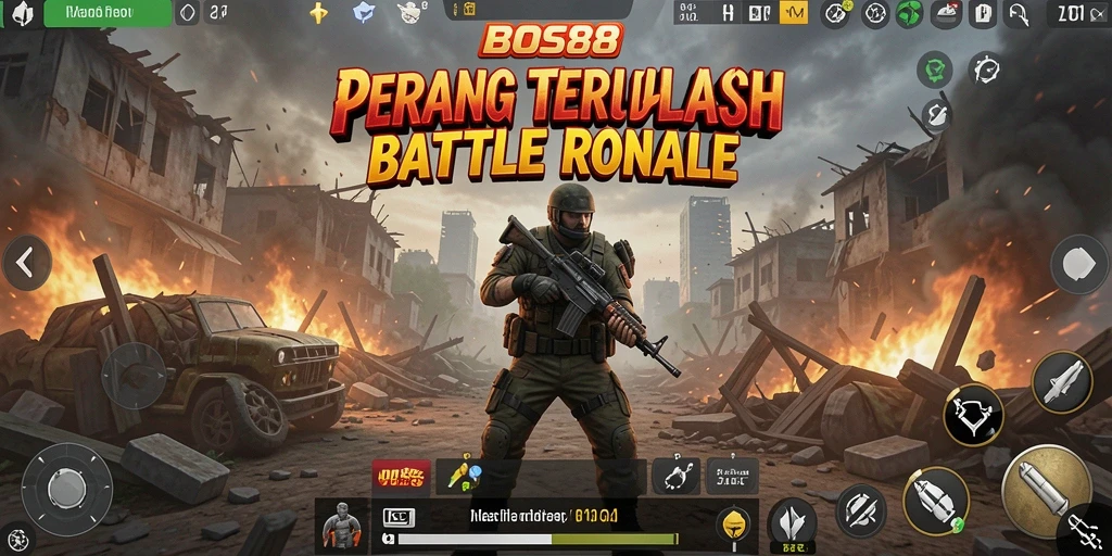 Screenshot gameplay BOS88 yang menunjukkan aksi intens Battle Royale.