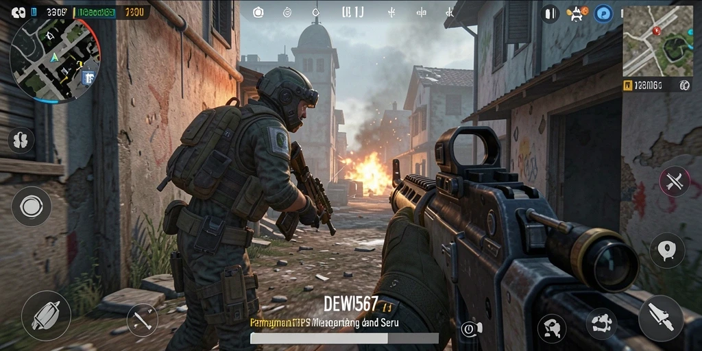 Tangkapan layar DEWI567 yang menampilkan aksi gameplay intens di medan perang.