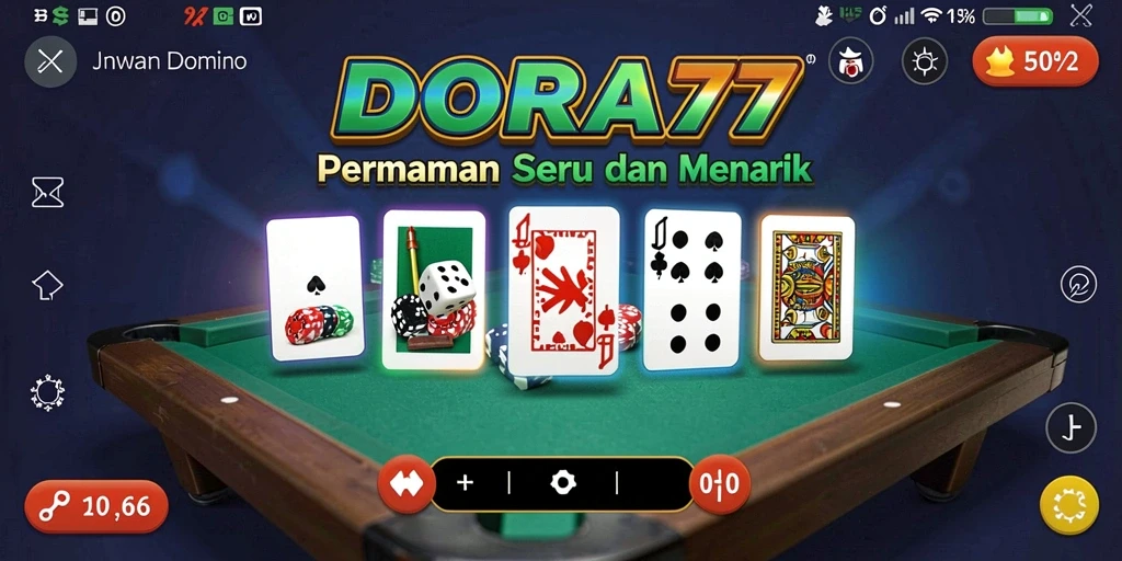 Tampilan gameplay DORA77 dengan grafis domino yang menawan.