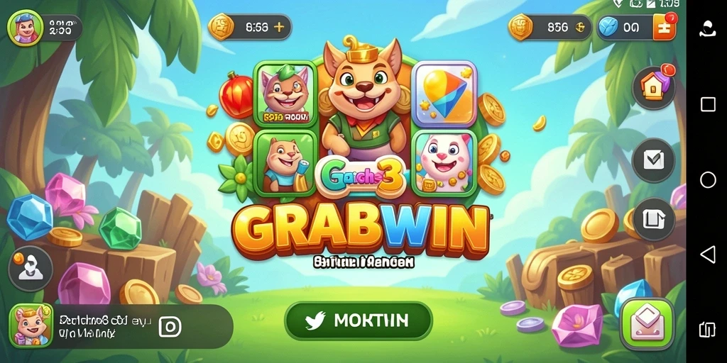 Tampilan utama gameplay GRABWIN yang menampilkan keseruan mencocokkan benda.