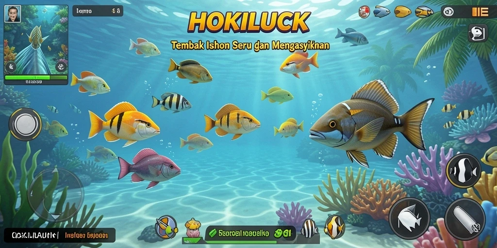 Gameplay HOKILUCK menembak ikan yang seru dan penuh warna.