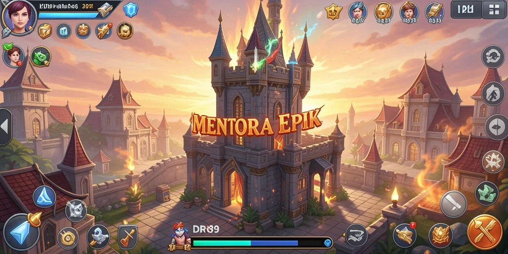 Tampilan mendebarkan dari strategi menara dalam permainan Tower Defense.