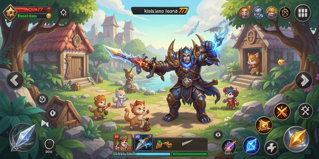 Screenshot gameplay yang menunjukkan pertarungan epik dalam INOVA77.