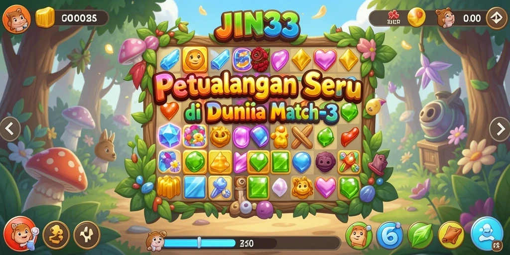 Menampilkan gameplay seru JIN33 dengan level level Match-3 yang menantang.