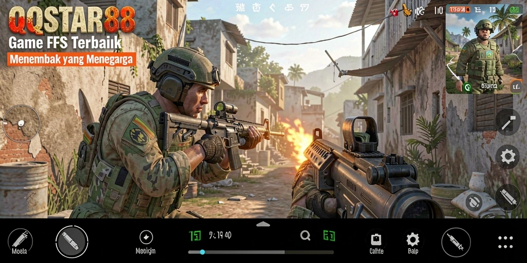 Tampilan gameplay yang mendebarkan di QQSTAR88 dengan aksi tembak-menembak.